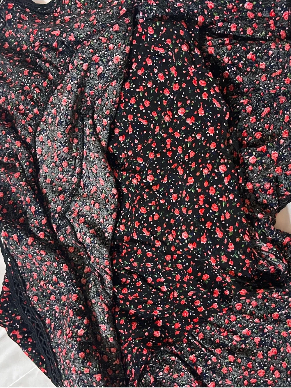 Black Floral Ruffle Skort For Women with Red Rose Print